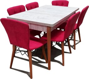 Set masa extensibila cu 6 scaune tapitate Homs cristal alb-rosu170 x 80 cm