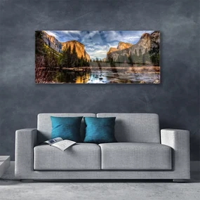 Tablou pe sticla Mountain Lake Forest Natura Verde Gri