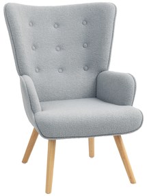HOMCOM Scaun de salon din material textil bouclette, scaun capitonat și umplut cu picioare din lemn, 71 x 74 x 96 cm, gri deschis | Aosom Romania