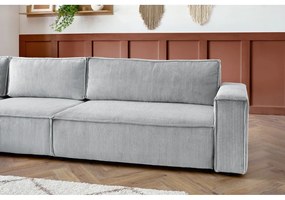 Colțar gri deschis cu tapițerie din catifea reiată (cu colț pe partea stângă ) Nihad modular – Bobochic Paris