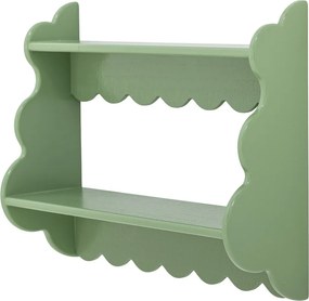 Raft vintage din lemn masiv verde, cu bordură decorativă, „Salla", 49,5 x 15 x 40,5 cm
