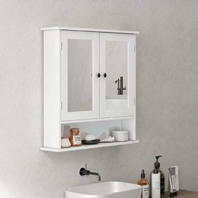 kleankin Dulap Suspendat pentru Baie cu 2 Uși cu Oglindă și Raft Deschis, Raft Interior Reglabil, Mânere Metalice, 56x13x58 cm, Alb | Aosom Romania