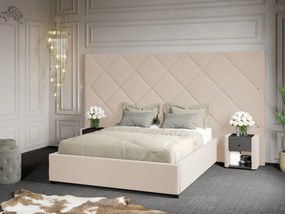 Pat Tapitat cu Panou 305x171 C4 Dubai cu somiera fixa Crem - Velluto 2 160x200