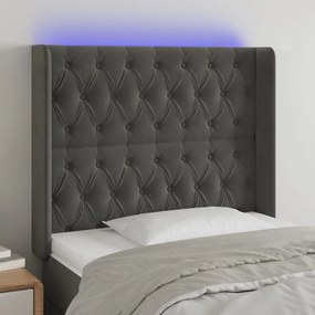 vidaXL Tăblie de pat cu LED, gri închis, 103x16x118/128 cm, catifea