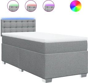 vidaXL Pat box spring cu saltea, gri deschis, 90x200 cm, textil