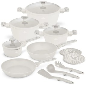 Set oale si tigai cu capace 15 piese Sahara Marble Berlinger Haus BH8401, crem, antiaderente, compatibile inductie