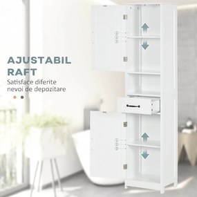 kleankin Dulap Modern pentru Baie, Mobilier Îngust cu Raft Deschis, Sertar, Uși Încastrate și Rafturi Ajustabile Alb | Aosom Romania