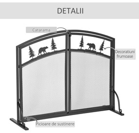 HOMCOM Paravan pentru Semineu din Metal Negru, parascantei cu 2 Usi cu Mecanism de inchidere cu Arc , Decoratiuni de Craciun | Aosom Romania