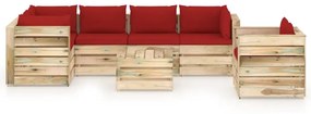 Set mobilier gradina cu perne, 7 piese, lemn verde tratat rosu si maro, 7