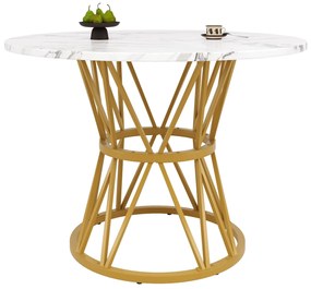 Masă rotundă pentru 4 persoane, Alb+Auriu | Aosom Romania