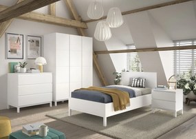Set Mobilier Cameră Copii EVA: Pat 90x200 cm, Noptieră, Dulap 3 Uși și Comodă, Alb – Vipack