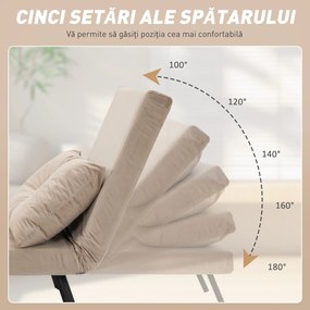 HOMCOM Canapea Extensibilă cu Spătar Reglabil pe 5 Nivele, Canapea Pat Individuală Pliabilă cu Perne, 63x73x81 cm, Negru | Aosom Romania