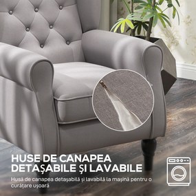 HOMCOM Fotoliu Chesterfield, Tesatura Detașabilă, Confortabil, Gri, 74x86x102cm | Aosom Romania