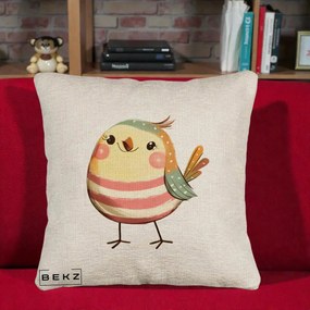 Perna Decorativa Pui Kawaii Pastel Dungat, 40x40 cm, Bej Canapea, Husa Detasabila, Perna Inclusa, BEKZ®