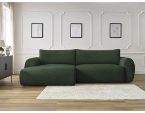 Colțar verde închis extensibil cu tapițerie din catifea reiată (cu colț pe partea stângă ) Lucien – Bobochic Paris