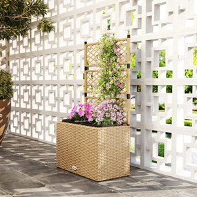 Outsunny Jardiniieră pentru plante cu trei băci în rășină împletită și oțel 57 x 30 x 107 cm nisip | Aosom Romania