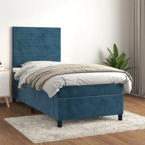 3143065 vidaXL Pat box spring cu saltea, albastru închis, 90x200 cm, catifea