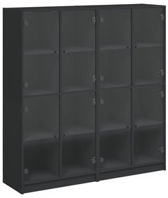 3206518 vidaXL Bibliotecă cu uși, negru, 136x37x142 cm, lemn compozit