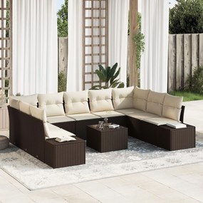 vidaXL Set de canapele pentru grădină cu pernă 10 pcs Maro Rattan poli