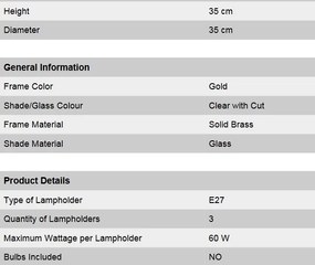 Plafoniera eleganta design LUX Budapest, auriu DLU 1441/3 gold/411 klar-Schliff OR