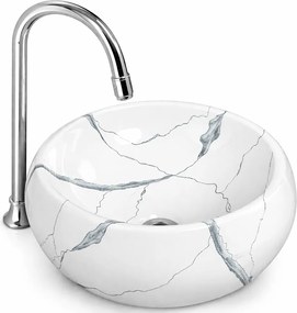 BARI-M || Lavoar montat pe blat, ceramică, alb, cu model marmură, rotund