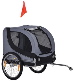 PawHut Remorcă Bicicletă pentru Câini Talie Medie cu Ferestre Laterale și Steag, 130x73x90 cm, Gri și Negru | Aosom Romania