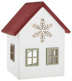 Sfeșnic din lemn cu sticlă Casă cu fulg, 15 cm,roșu