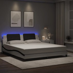 3214130 vidaXL Cadru de pat cu LED, alb și negru, 180x200 cm, piele ecologică