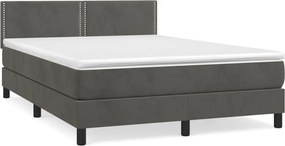 vidaXL Pat box spring cu saltea, gri închis, 140x190 cm, catifea