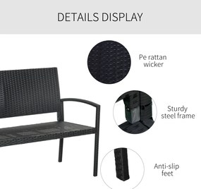 Outsunny Banca de Gradina si de Exterior din Ratan Banca din Ratan Negru 2 Locuri, 122x60x87cm