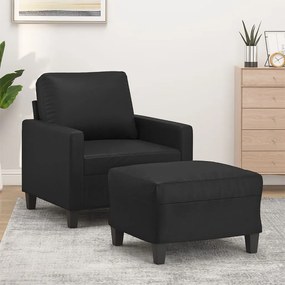 vidaXL Fotoliu canapea cu taburet, negru, 60 cm, piele ecologică