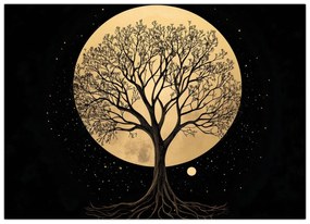 Tablou pe sticlă – Arbore în lună plină aurie I. (70x50 cm)