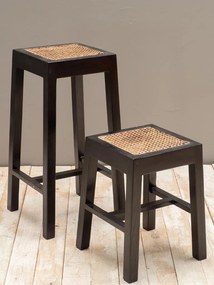 Scaunel negru, din lemn de cedru si rattan, Django