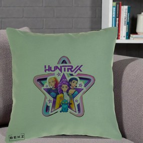 Perna Personalizata K-pop HUNTRX Trio Stea cu Pisica, 40x40 cm, Verde, Husa Detasabila, Perna Inclusa, BEKZ®
