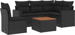 vidaXL Set mobilier de grădină cu perne, 6 piese, negru, poliratan