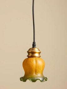 Lustră din sticlă texturată camel și verde cu structură din alamă antichizată, formă florală cu margini ondulate, 15,5 × 13 cm, „Arabella"