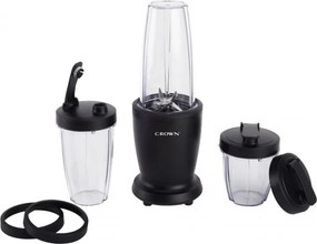 Blender Crown CTB-1000, 300 W, 4 lame, 3 pahare cu capace – 300/480/540 ml, Functie Pulse, Negru