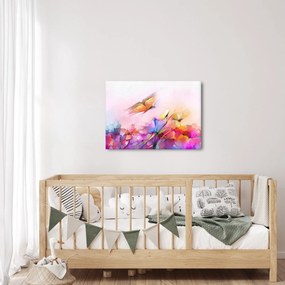 Tablou - Fluture asupra florilor, abstracție (70x50 cm)