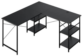 Birou in forma de L, cu rafturi, transformabil, negru
