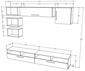 Living haaus Haga V18, Antracit/Stejar Wotan, L 240 cm