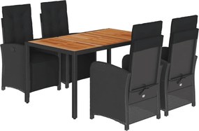 vidaXL Set mobilier de grădină cu perne, 5 piese, negru, poliratan