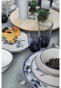 Set de veselă, 24 piese, din ceramică, alb/albastru