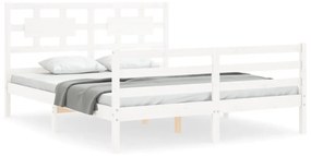 3194452 vidaXL Cadru de pat cu tăblie, alb, 160x200 cm, lemn masiv