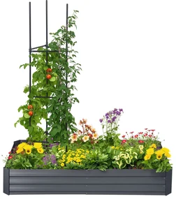 Outsunny Pat de grădină jardinieră rectangular din metal cu tuteuri pentru roșii și plante cățărătoare 180 x 90 x 29,5 cm | Aosom Romania