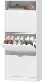 HOMCOM Dulap pentru pantofi 18 perechi, dulap îngust pentru pantofi, 3 sertare rabatabile, rafturi reglabile, alb | Aosom Romania