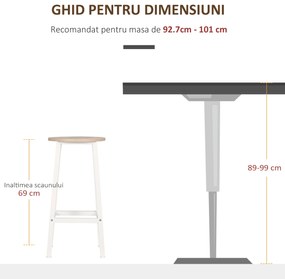 Set 2 scaune de bar HOMCOM, de bucatarie cu suport pentru picioare, alb natural | Aosom Romania