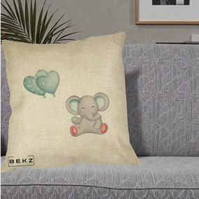 Perna Decorativa Elefant si baloane in forma de inimioare, 40x40 cm, Crem, Husa Detasabila, Perna Inclusa, BEKZ®