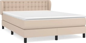 vidaXL Pat box spring cu saltea, cappuccino, 140x190cm piele ecologică