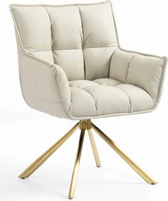 HR560 BAZĂ STEA Scaun Ecru Piele Ecologica Premium Soft cu Bază Aurie