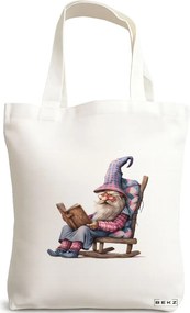 Sacosa de Panza pentru Cumparaturi, Geanta Tote, model The Bookish Gnome 8 38 x 34.5 cm, Alba, BEKZ®